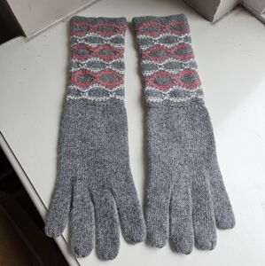 Gray Knit Wool And Angora Gloves with Pink and Gray Pattern